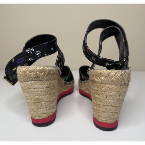 Diane Von Furstenberg Palermo Espadrille Womens 10M Black Floral Canvas Wedge - Picture 3 of 11